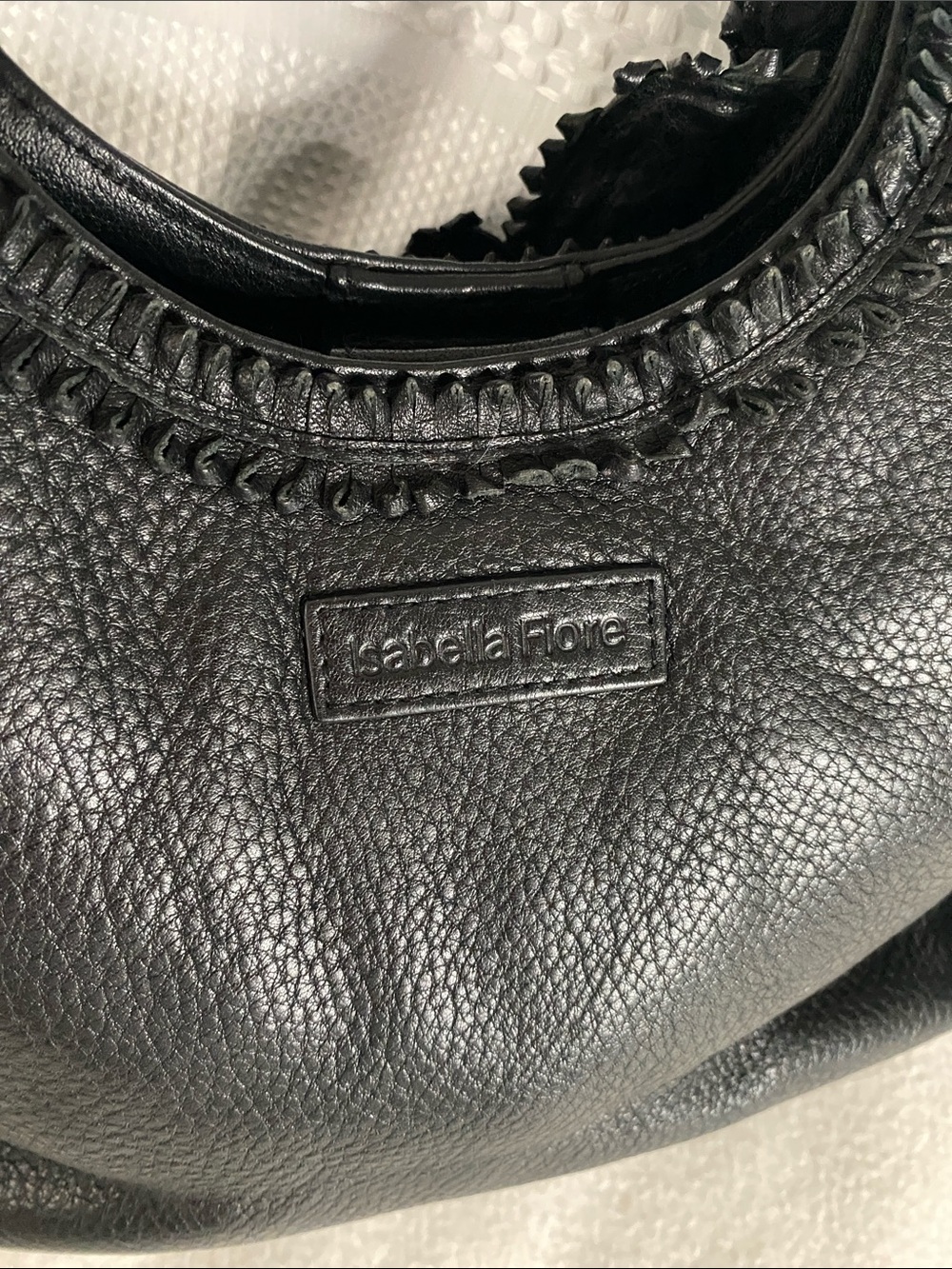 Isabella Fiore Black Pebbled Leather floral appliqué  Satchel Y2K Shoulder Bag - Picture 5 of 10